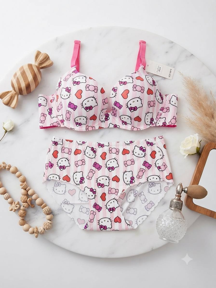 ست شورت سوتین فانتزی pink kitty گیاهی